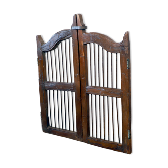 Old Burmese teak gate with openwork wrought iron panels