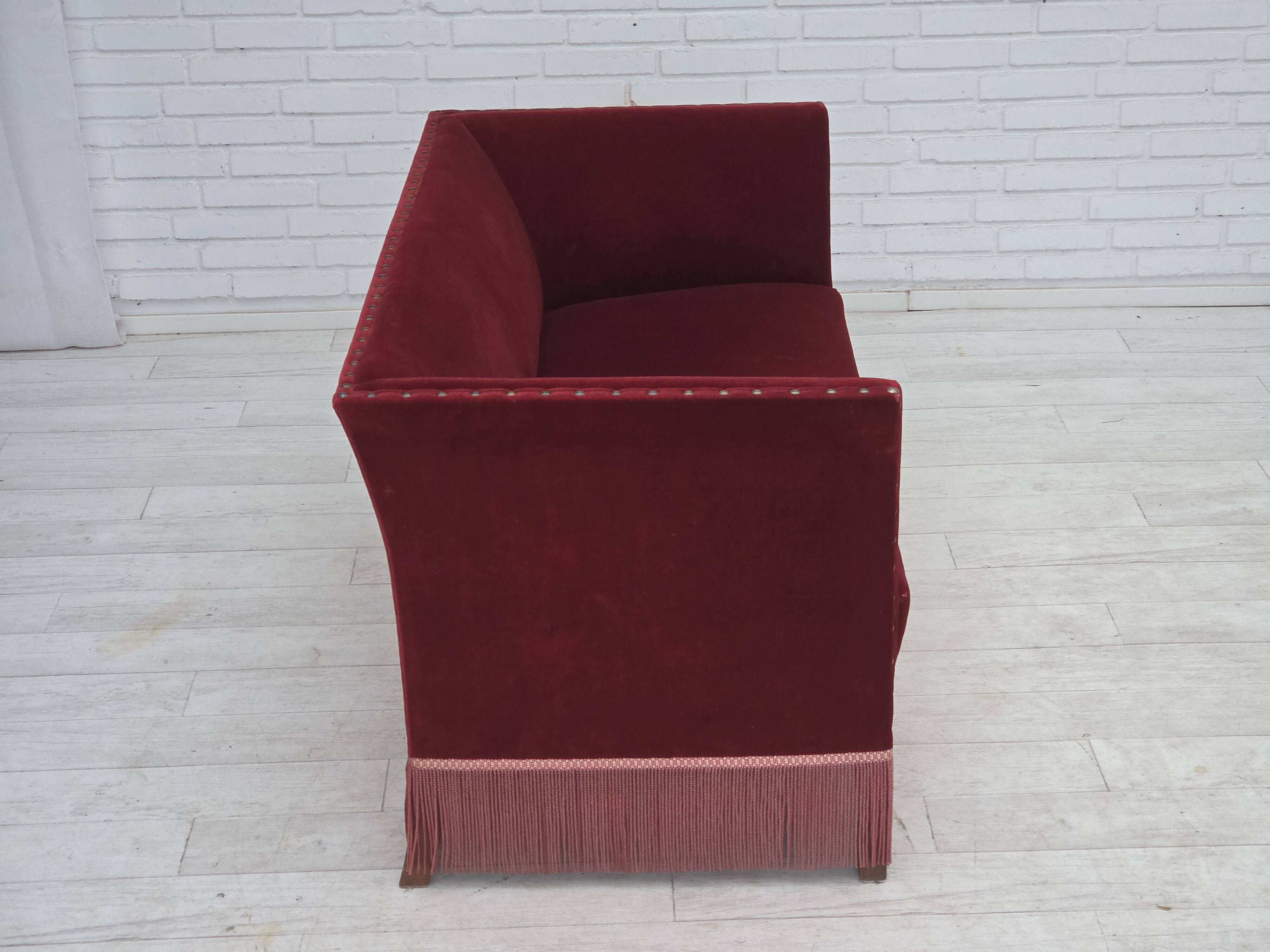1970s, Danish 2-seater sofa, cherry-red furniture velour.