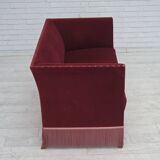 1970s, Danish 2-seater sofa, cherry-red furniture velour.