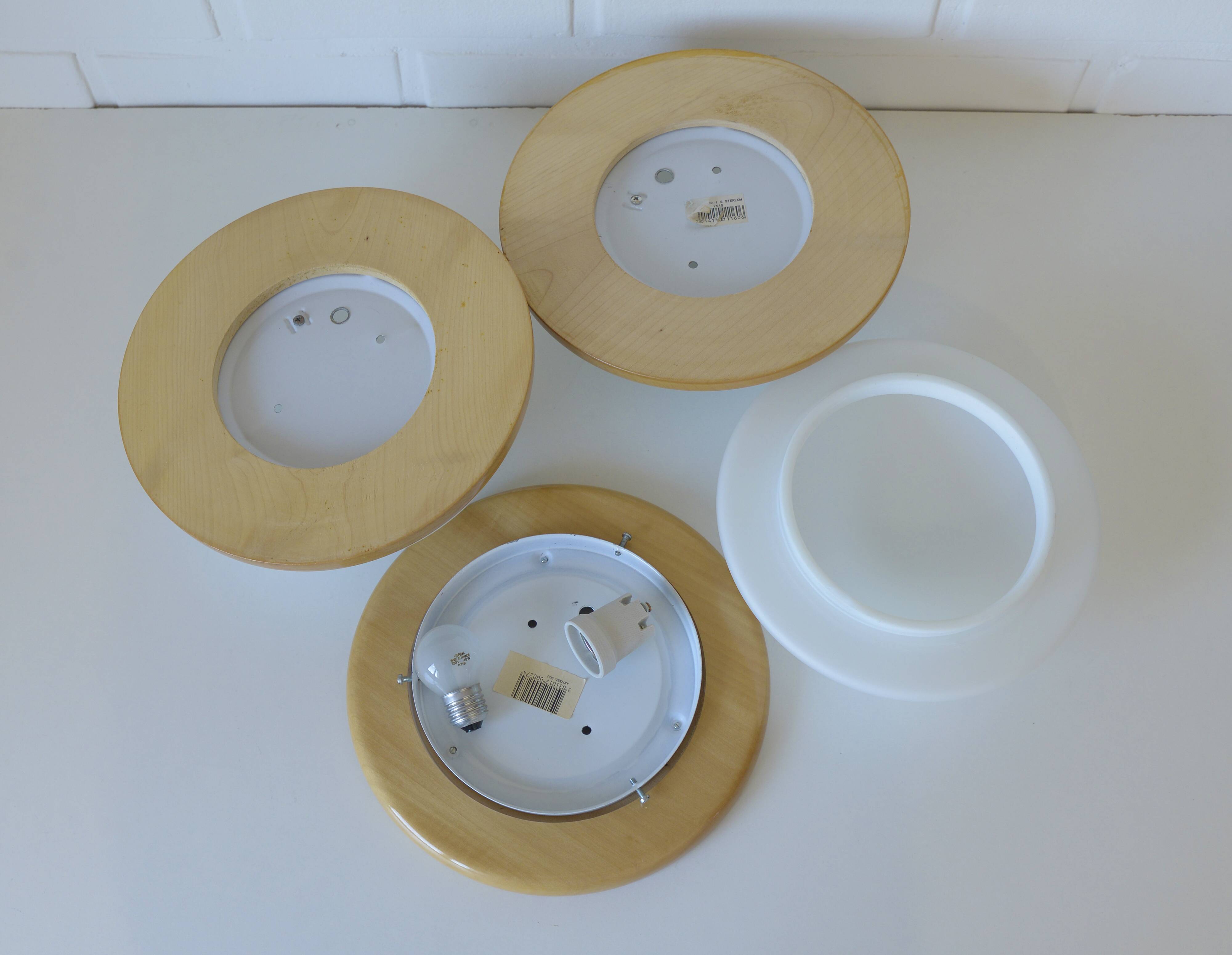 Set of 3 vintage sconces wood glass minimalist wall lamps flush mount light