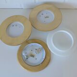 Set of 3 vintage sconces wood glass minimalist wall lamps flush mount light