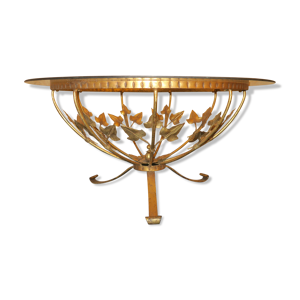 table basse circulaire en verre Hans Kögl tole doré des années 1960