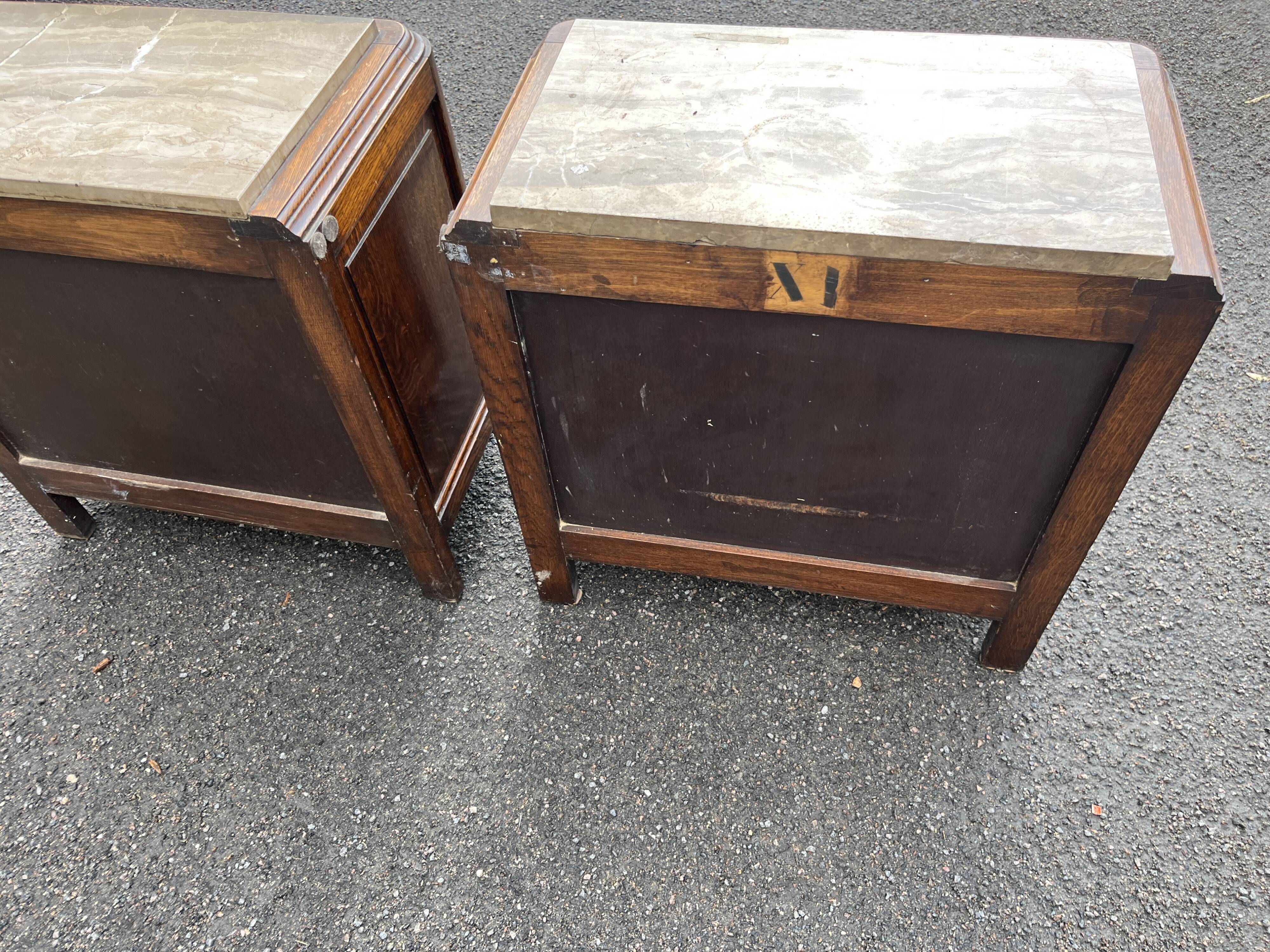 Pair of antique oak bedside tables - Art Deco style with tops