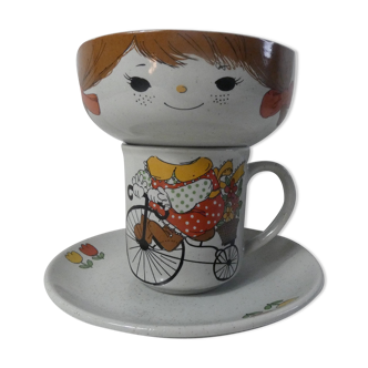 Bol mug et assiette en grès dans son coffret vintage