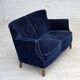 1960s, Danish 2-seater sofa. dark blue furniture velour.
