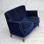 1960s, Danish 2-seater sofa. dark blue furniture velour.