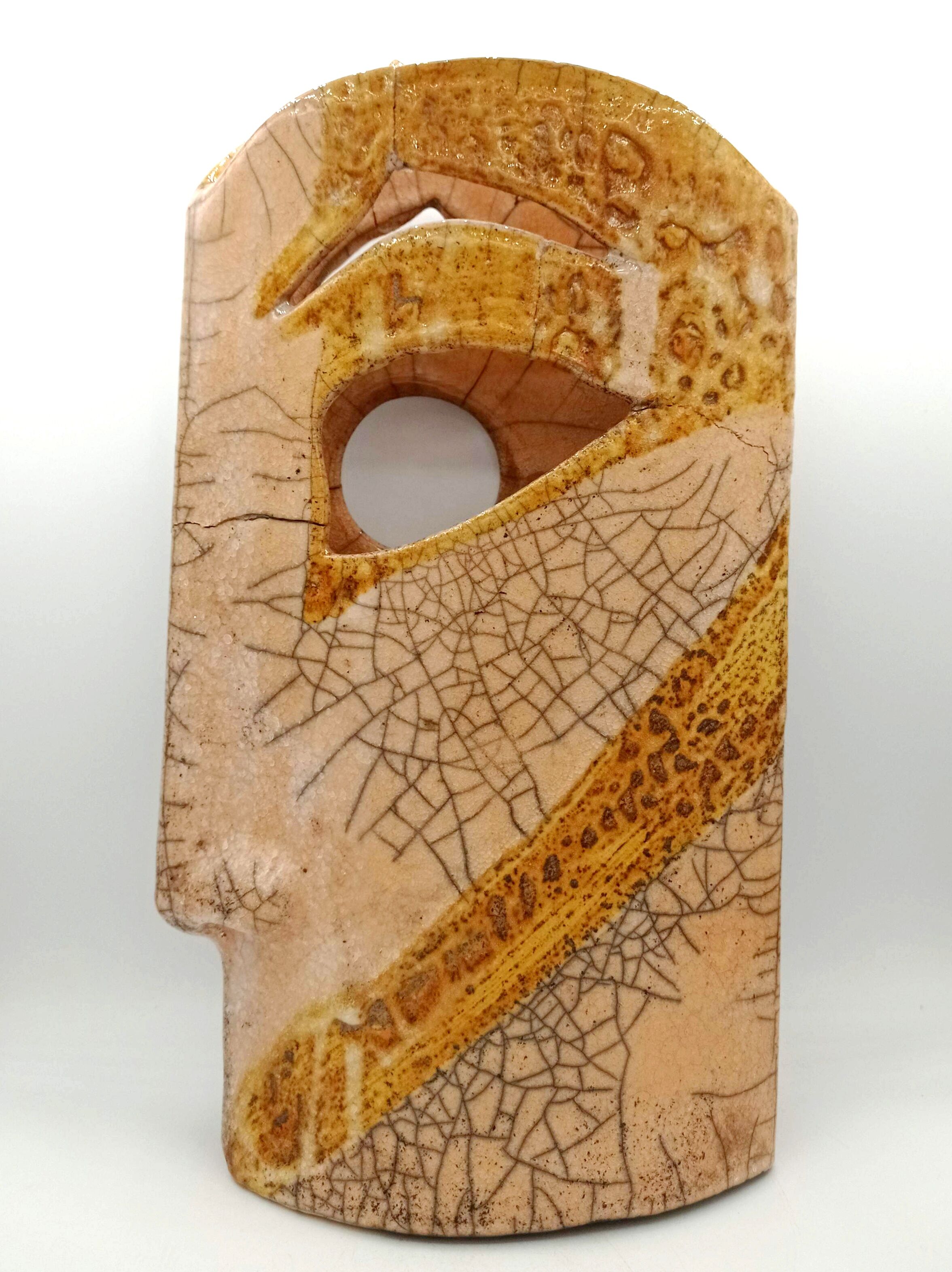 Vase visage en grès Raku