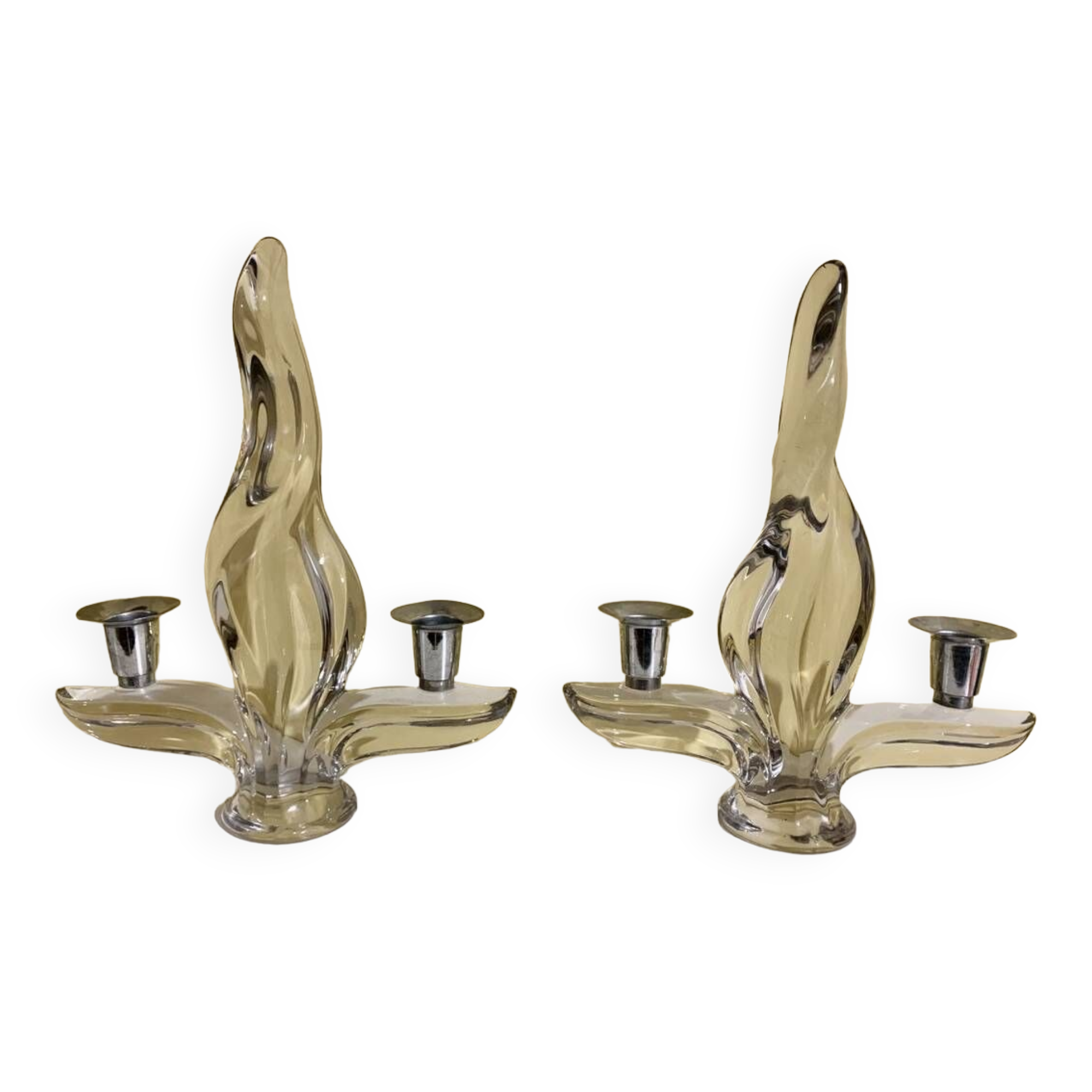 Pair of Glass and Metal Candlesticks Design 1970