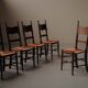 Set of 6 Arts & Crafts chairs, solid wood and straw, circa 1900.