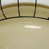 1930s to 50s glass ceiling lamp plafoniere with metal wire and brass frame