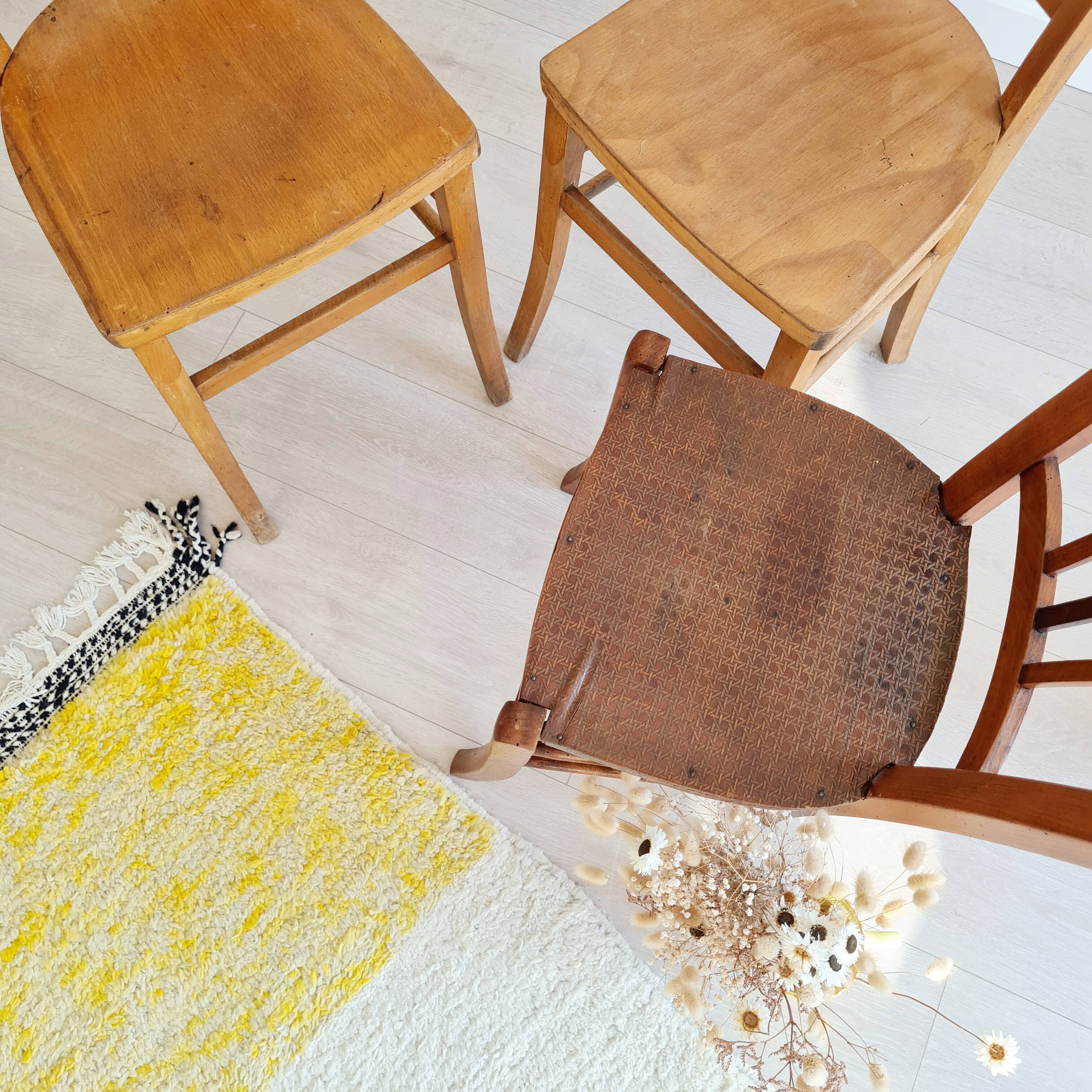 3 old wooden bistro chairs