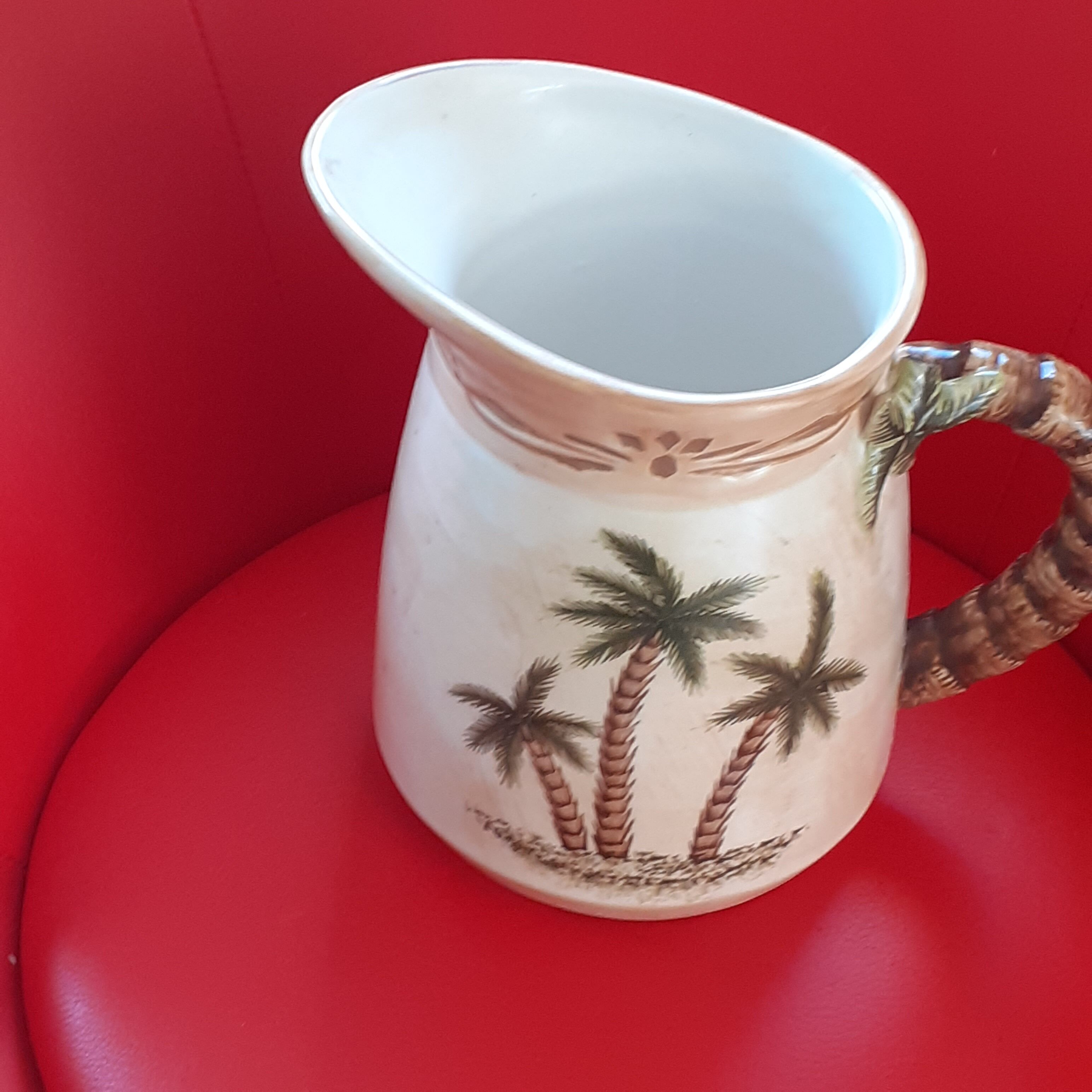 Large pitcher, palm pattern. Gourmet Pottery USA.
