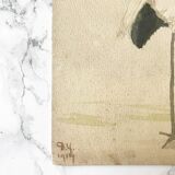 Ancient watercolor on cardboard featuring a wader