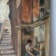 Scène de rue devant château, huile sur toile
