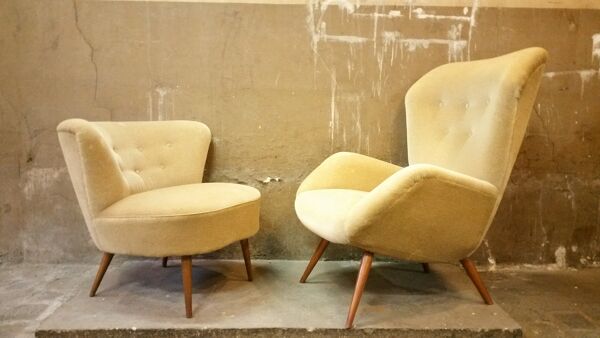 Rare Fauteuil année 50 Wing chair bergere de Ernst Max Jahn