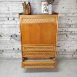 Vintage wood and rattan secretary