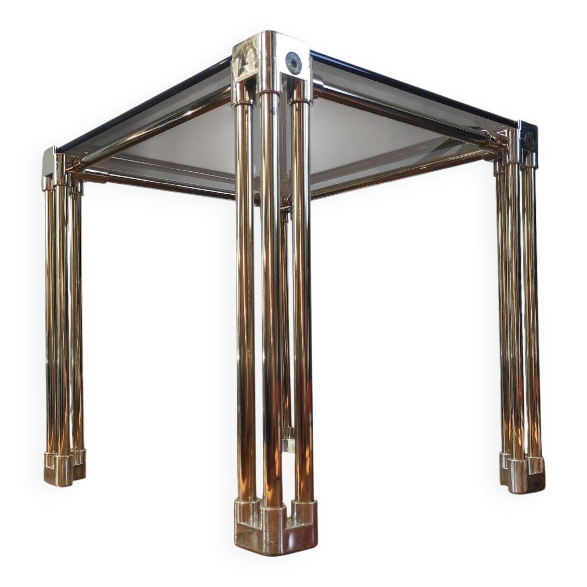 Vintage 1970s side table / Smoked glass accent table