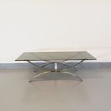 Vintage glass and chromed metal coffee table from the 70s