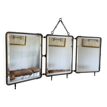 Vintage 1930s triptych barber mirror crocodile crystal - 30x69 cm