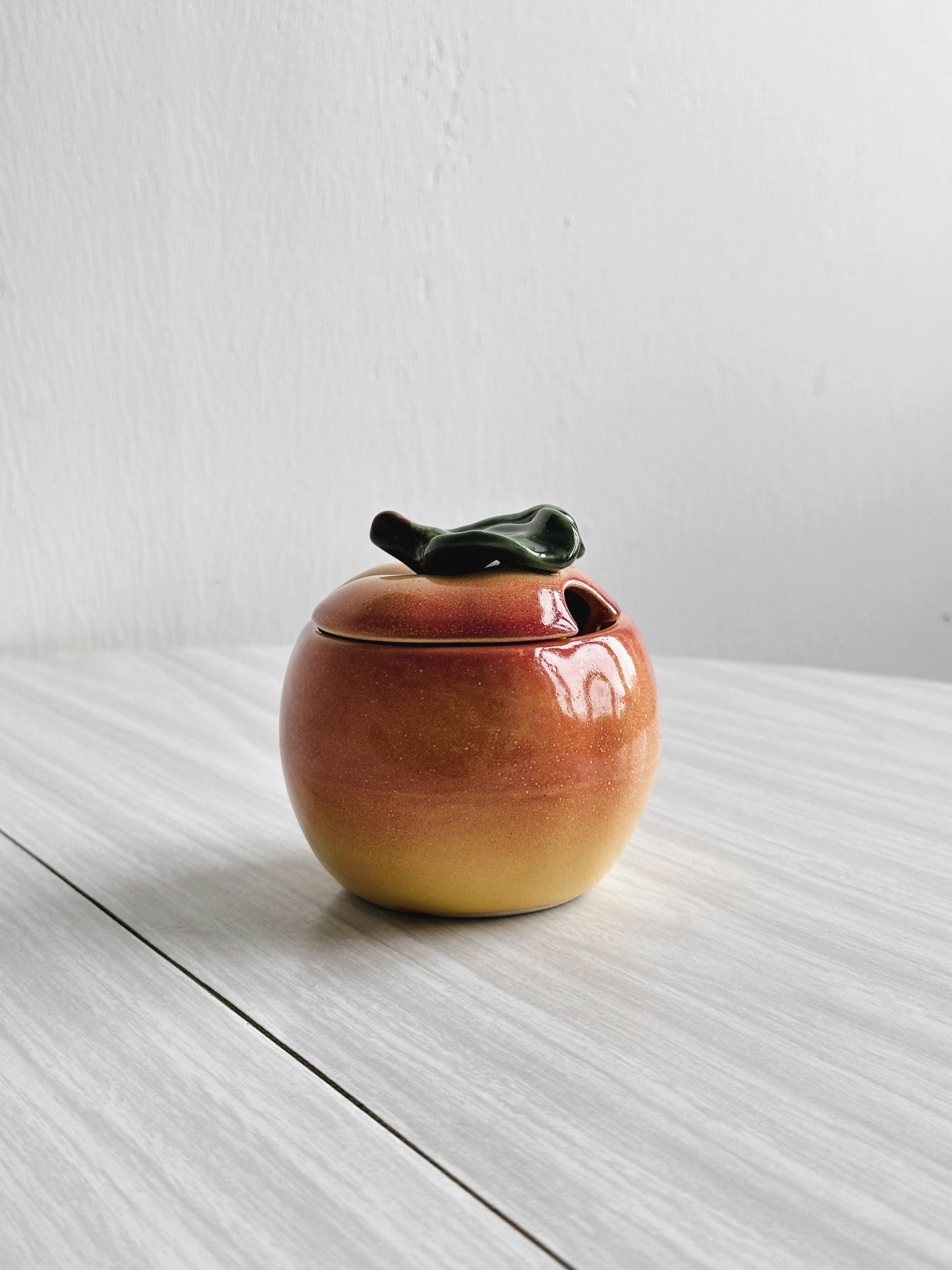 Sugar bowl, peach slip condiment pot.