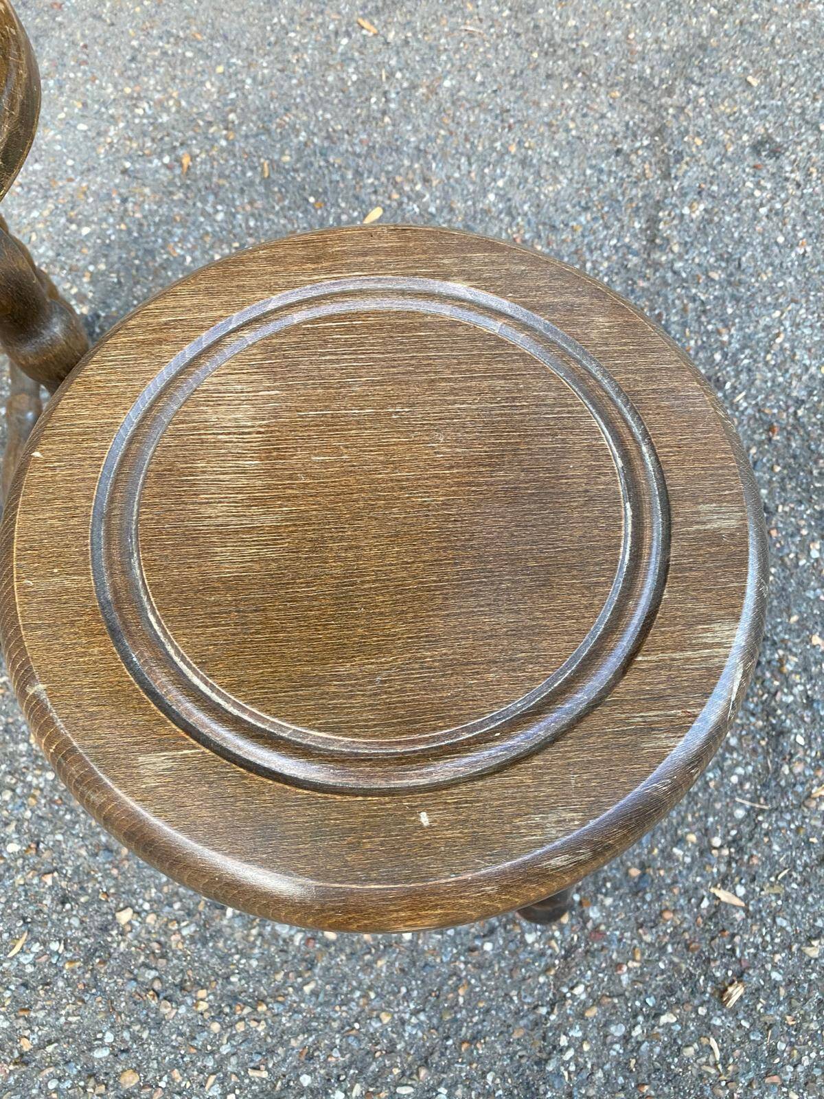 2 tripod stools in turned solid wood, Charles Dudouyt style, 1960.