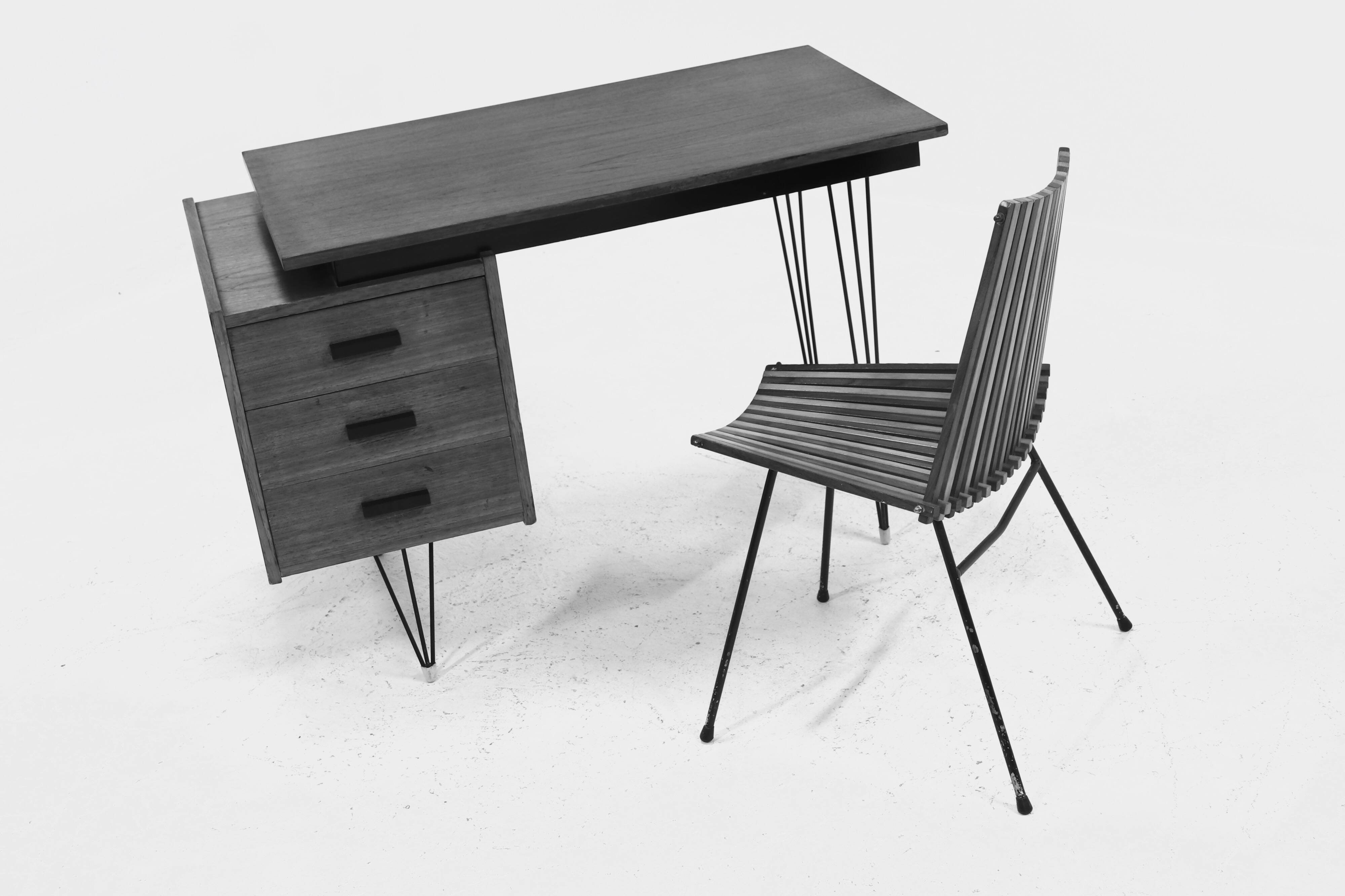Mid Century Teak Hairpin Desk by Tijsseling 1960s