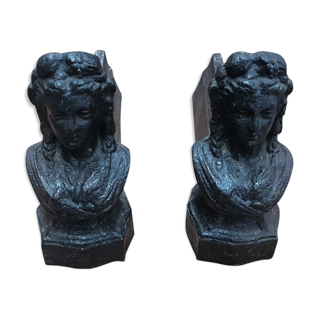 Paire De Chenets Anciens En Bronze Et Fonte – Déco Cheminée Authentique