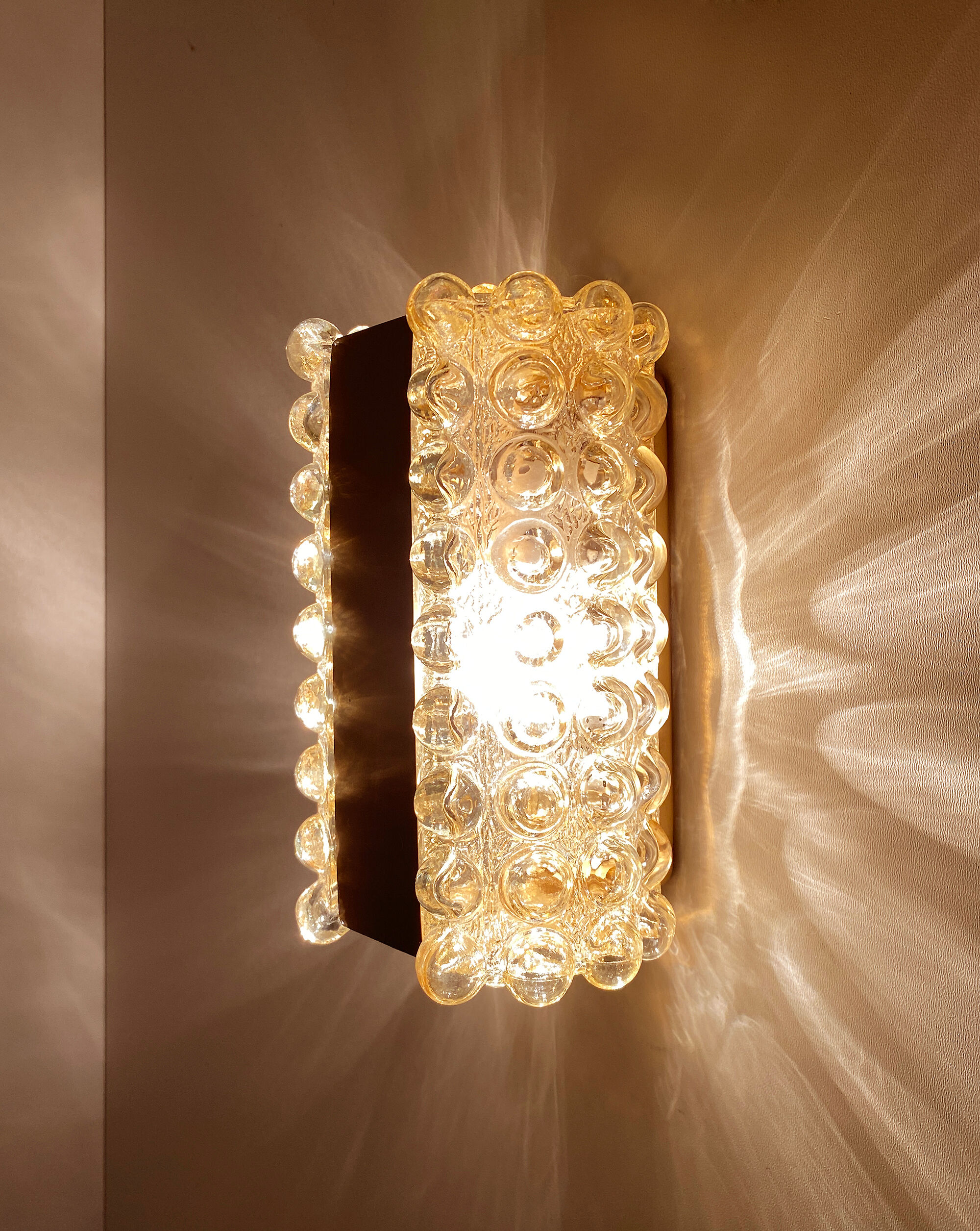 Pair Apliques Vintage Limburg, Golden Bubble Glass, 70s