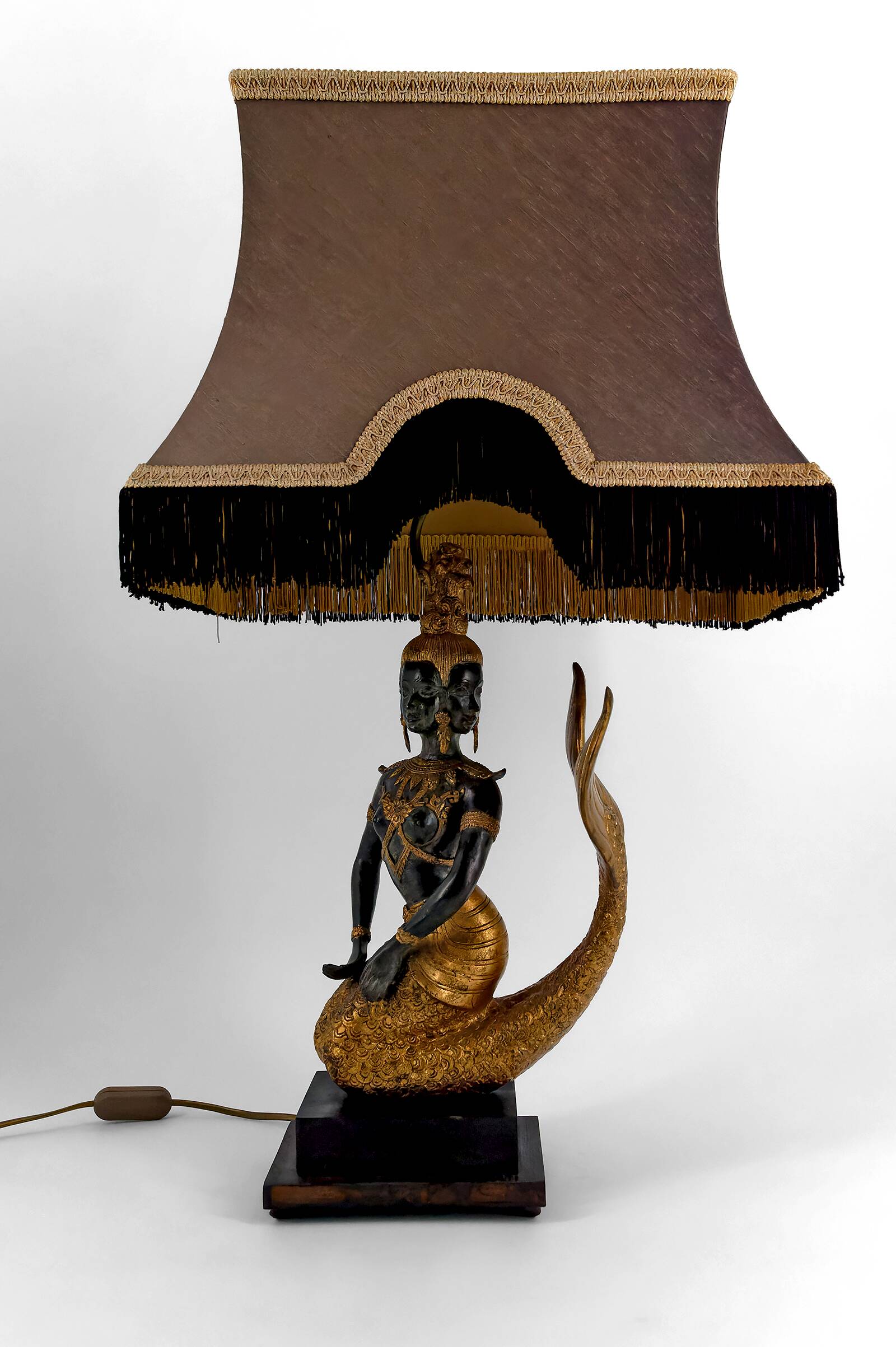 Sculptural Lamp in Bronze with double green and gold patina, Suvannamaccha