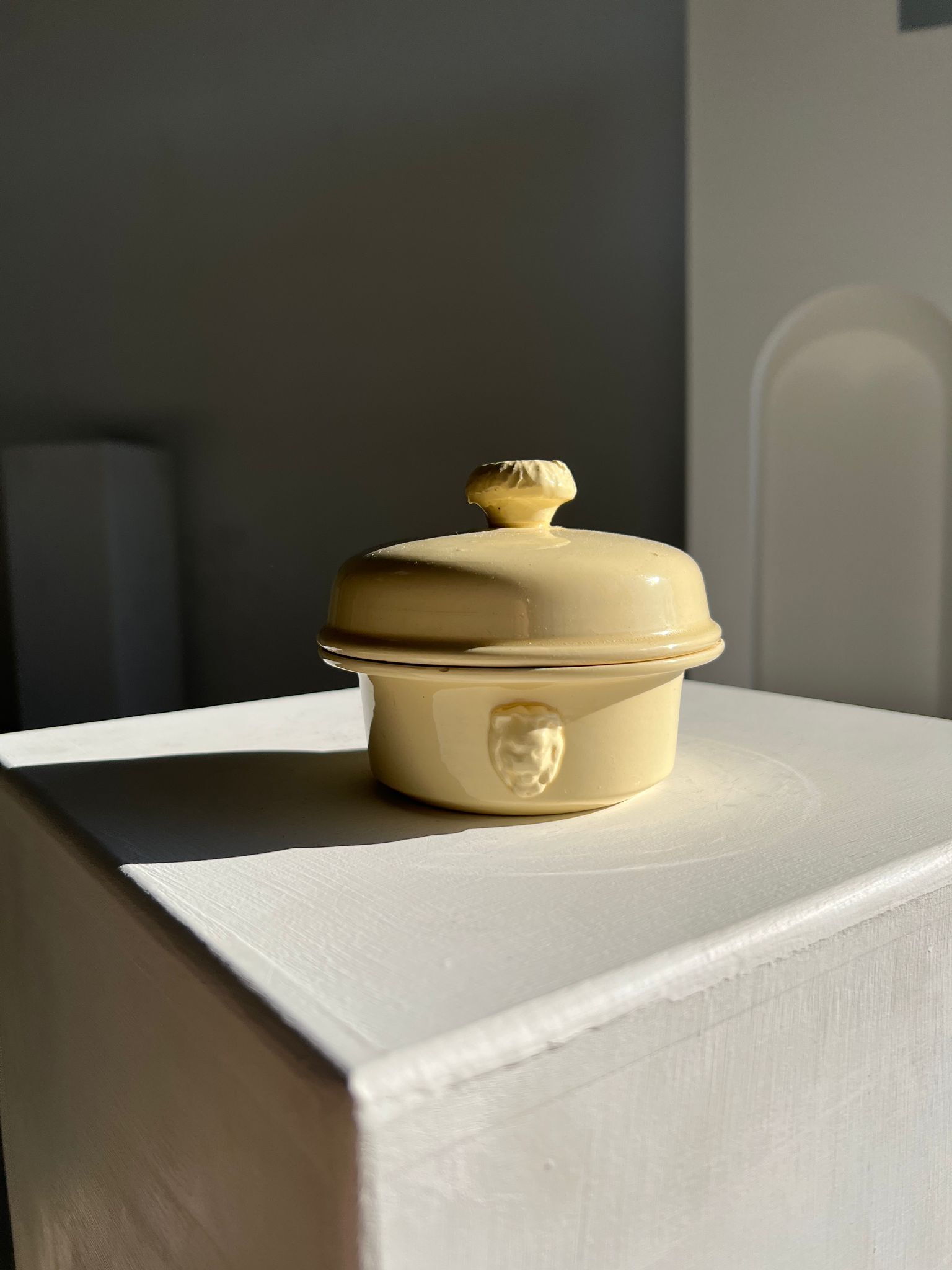 Glazed light yellow ceramic terrine