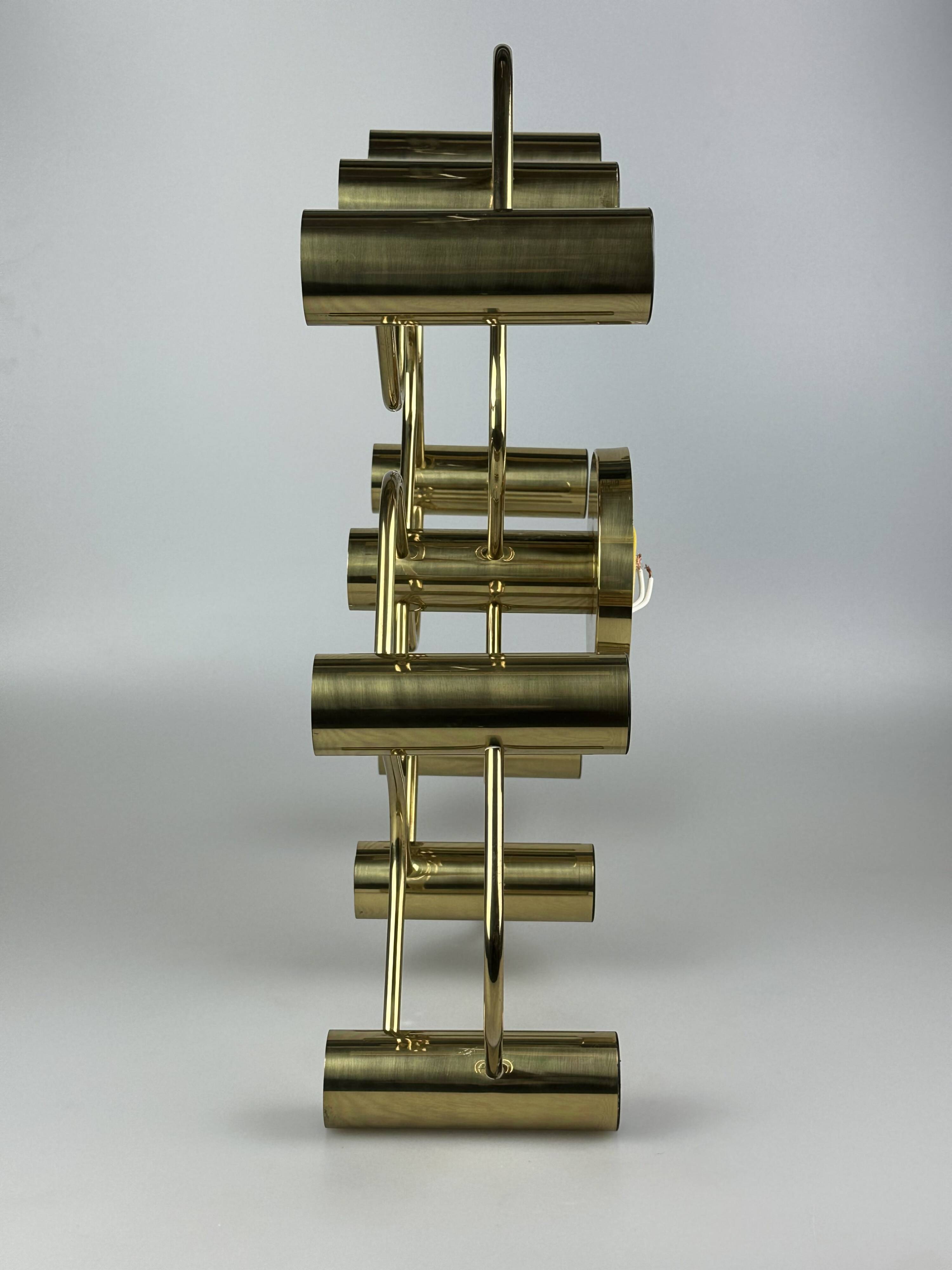 60s 70s 9-bulb ceiling lamp from Leola Leuchten Germany in brass