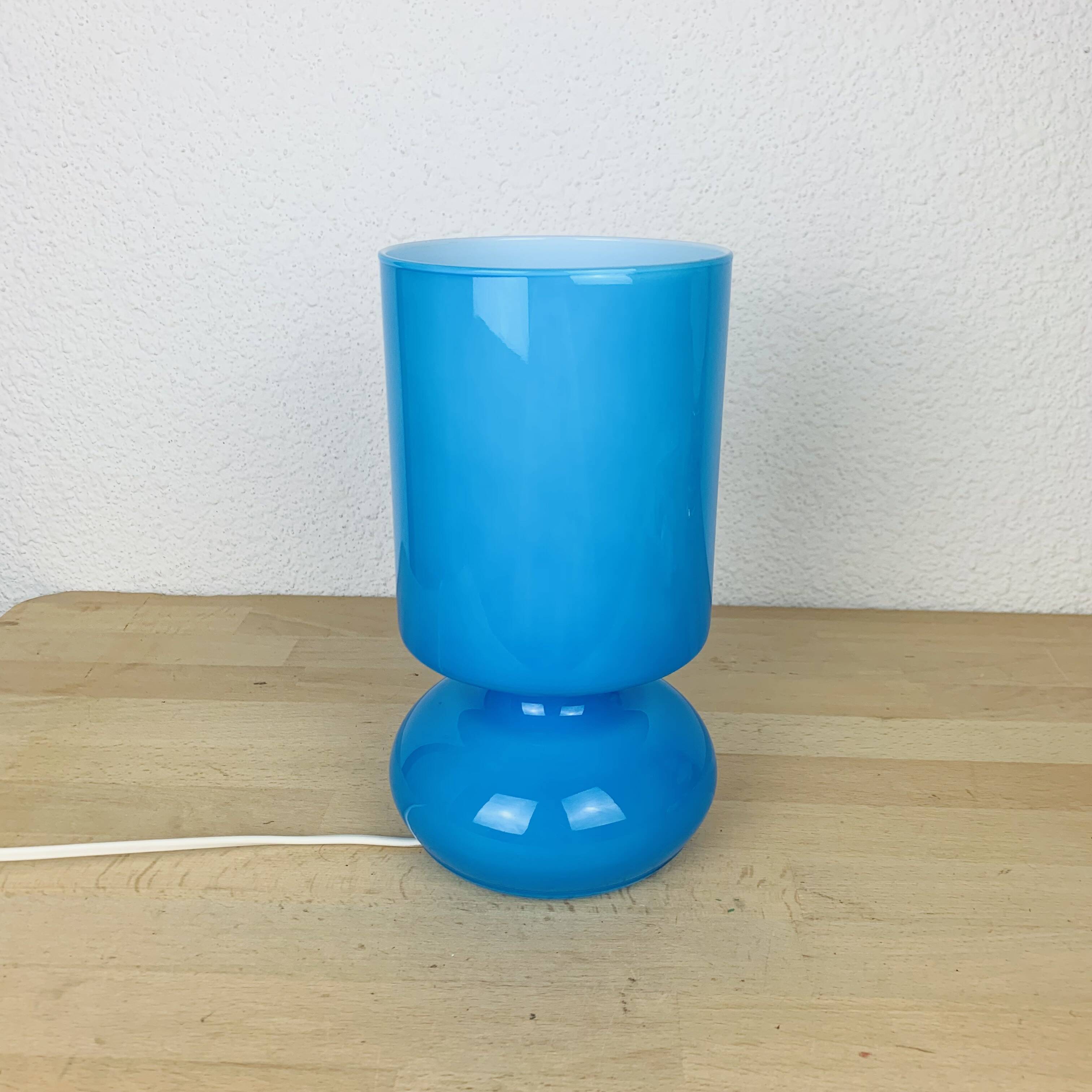 Ikea Lykta lamp in vintage blue glass