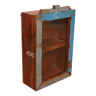 Burmese teak wall display case with original polychrome patina