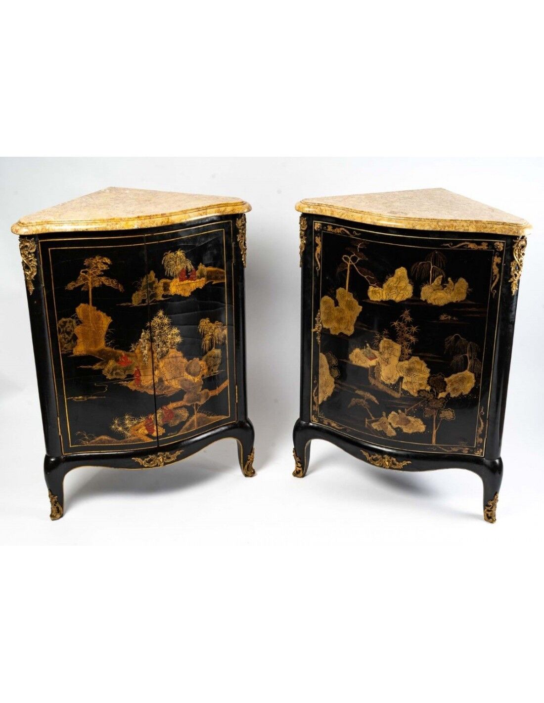 Pair of black wood corner buffets