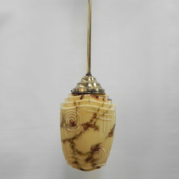 Lampe suspendue art déco avec abat-jour en verre marbré
