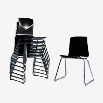 7 chaises empilables en acier tubulaire Pagholtz | Allemagne de l’Ouest | années 1960