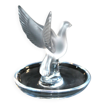Lalique ashtray dish bird dove in frosted crystal and signed