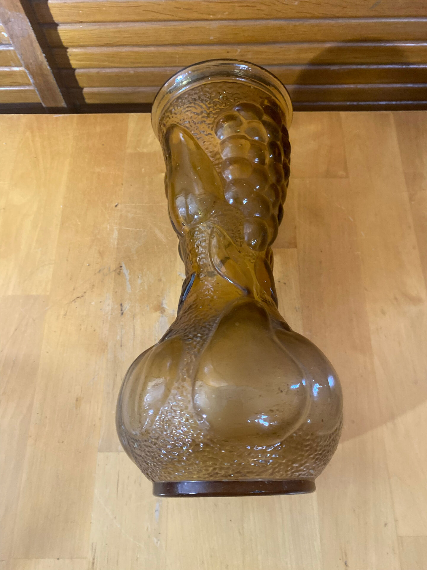 Ancient empoli vase moulded glass orange amber vine decor vintage #e558