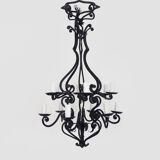 Large 12-light wrought iron hall or living room chandelier. 1960s-70s
