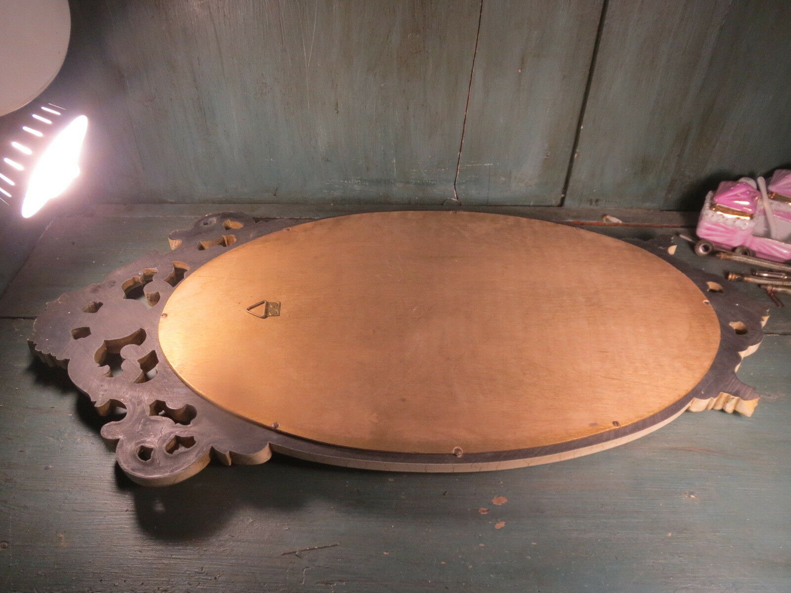 Mirror ice resin glass patina flower louis 15 cracked vintage 71x35cm