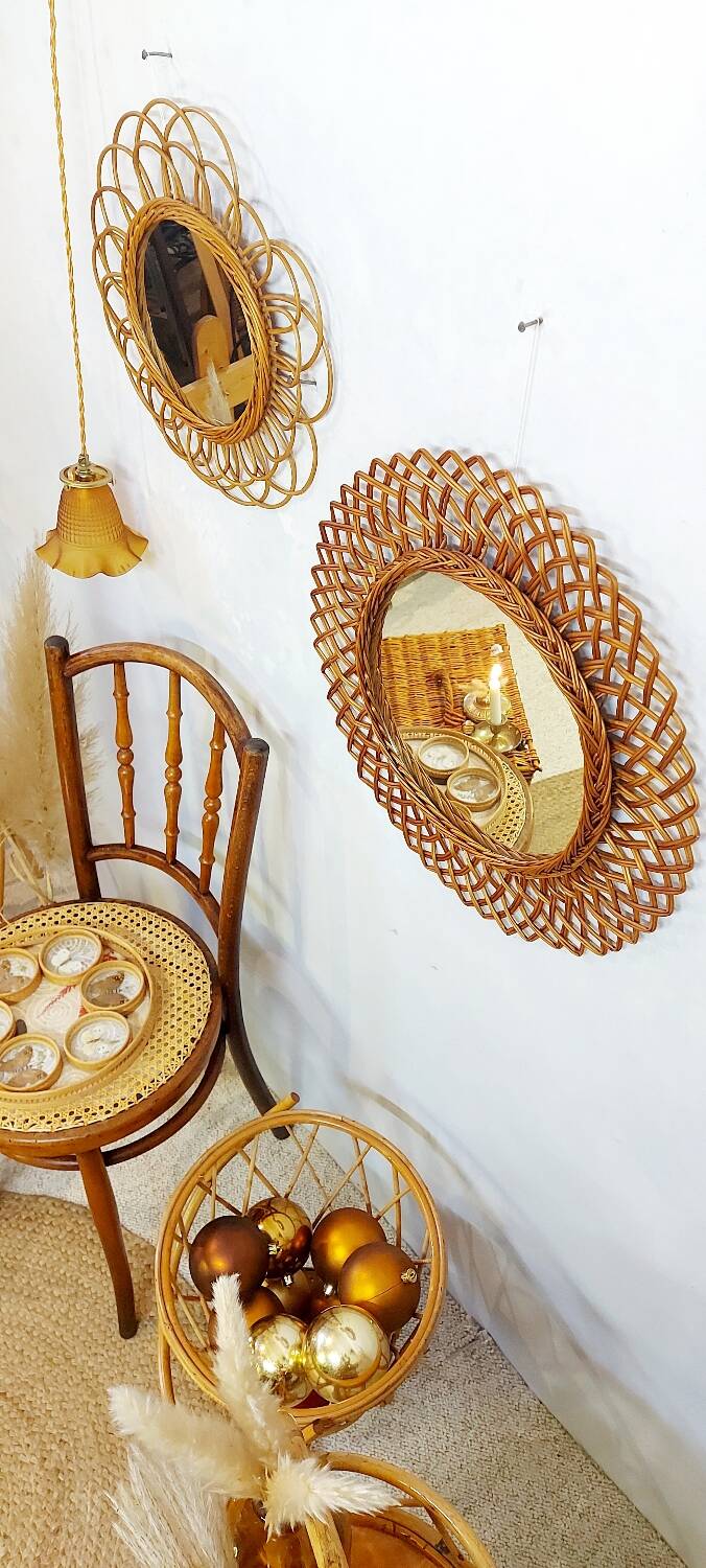 Grand miroir rotin