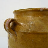 Pot à confit jaune vernissé, sud ouest de la France. Pot de conservation. Pyrénées XIXème