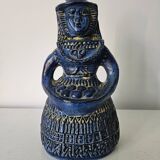 Vintage bay keramik, blue woman with fruit basket, germany, 1960s/1970s.