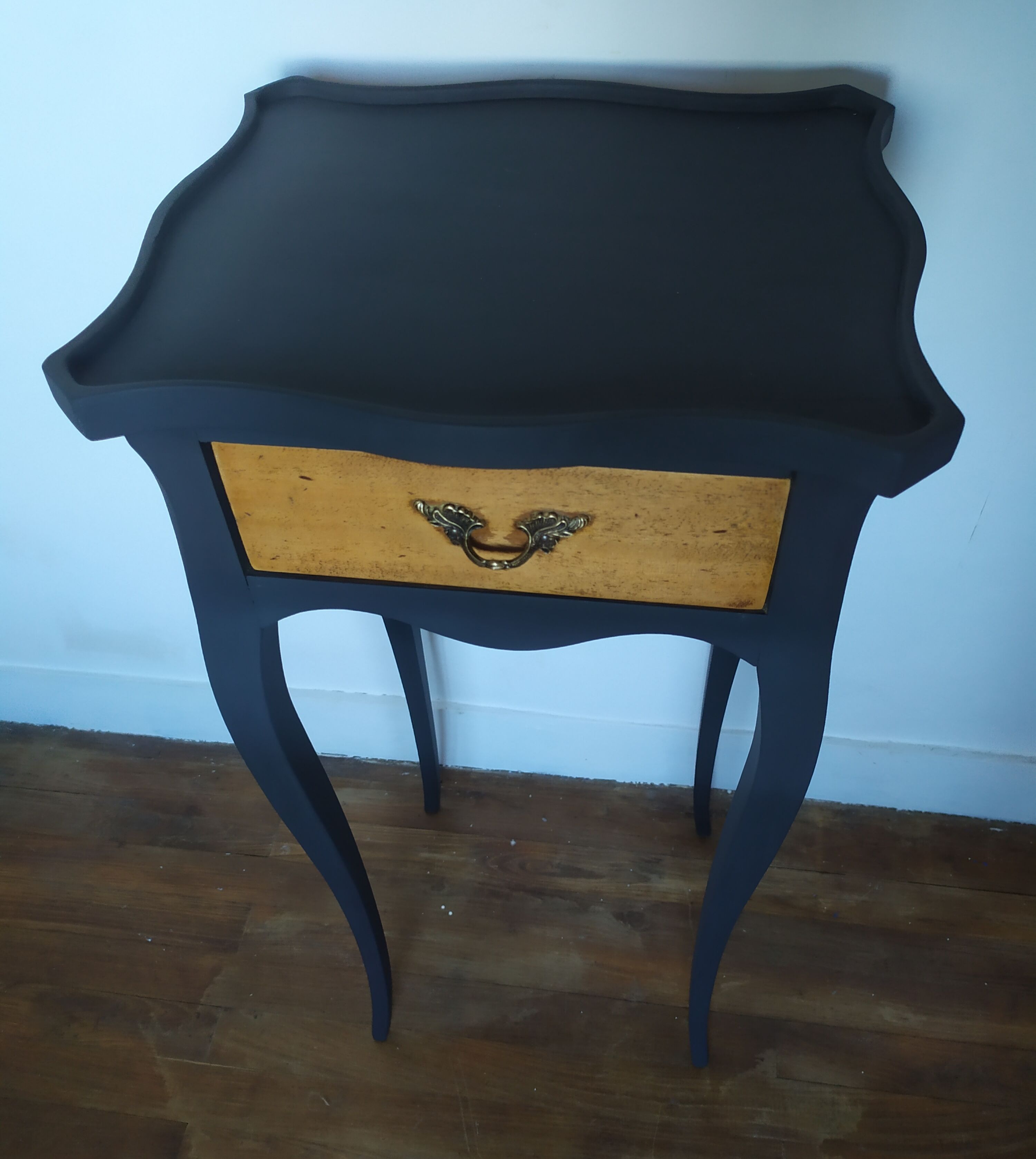 Old bedside painted in matte black and oiled wood