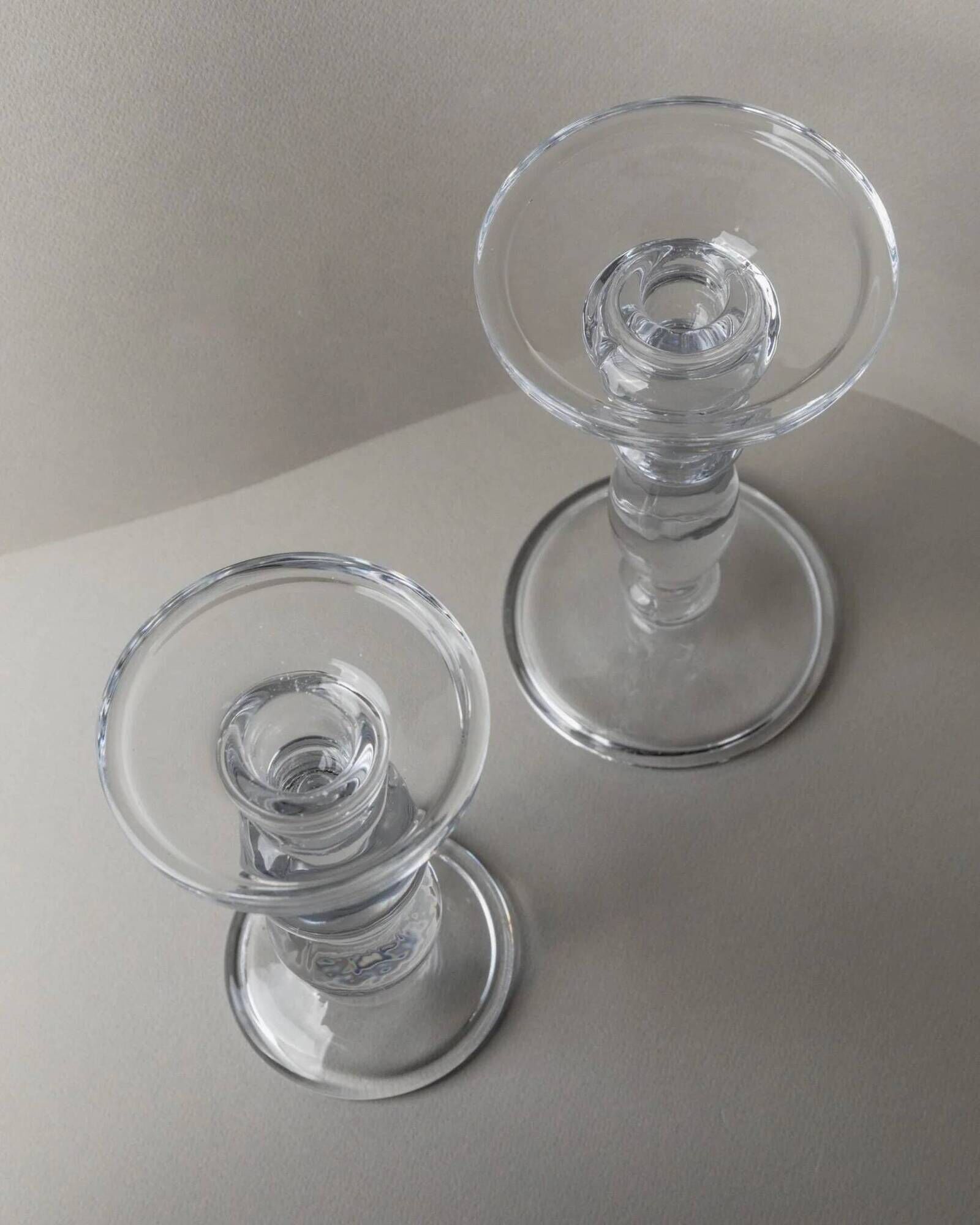 Two Clear Glass Candle Holders, 1990s Italy - Simple Timeless Ball Design, Retro Table Decor Gift
