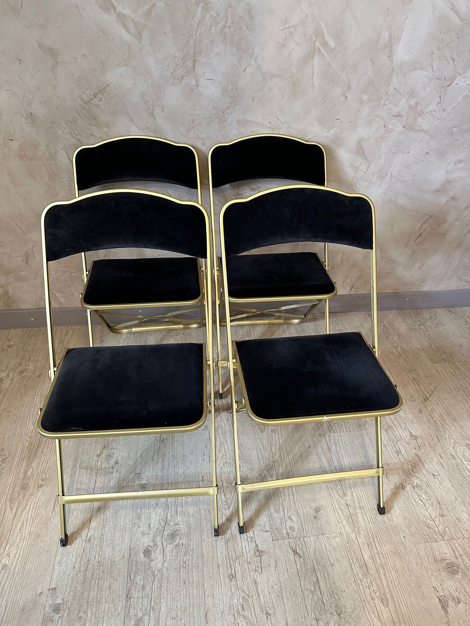 4 velvet and brass chairs