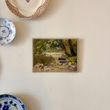 Peinture à l'huile sur toile "Forêt, rivière et barque" n°17