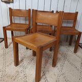 4 elm and leather chairs 1950