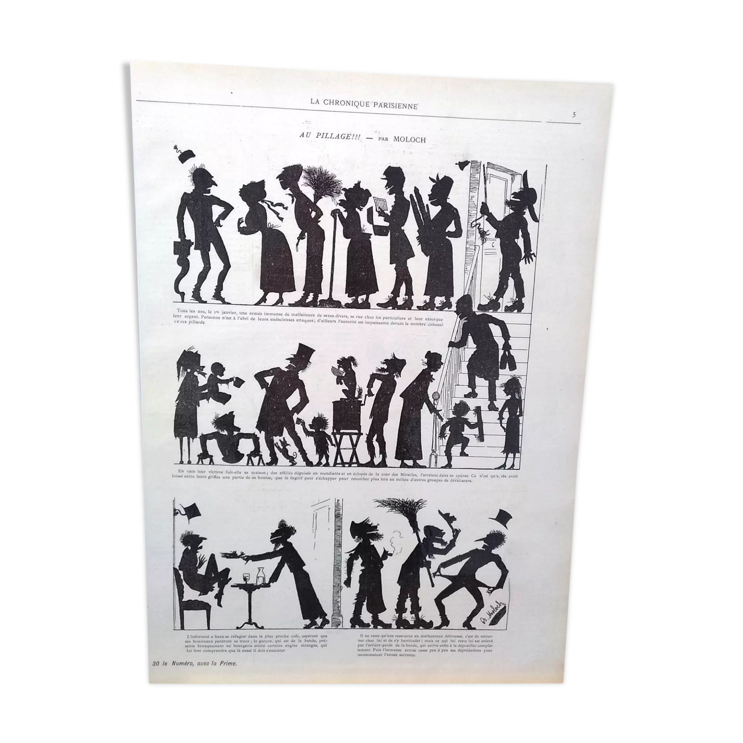 A drawing by Moloch with lamination (brilliant) issue period magazine 1885