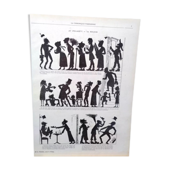 A drawing by Moloch with lamination (brilliant) issue period magazine 1885